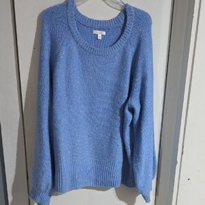LC Lauren Conrad Light Blue Crewneck Sweater with Metallic Flecks